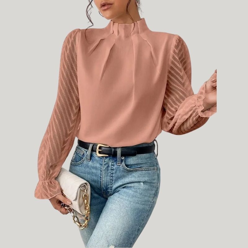 Zephyr | Bluse mit Hohem Kragen und Transparenten Puffärmeln