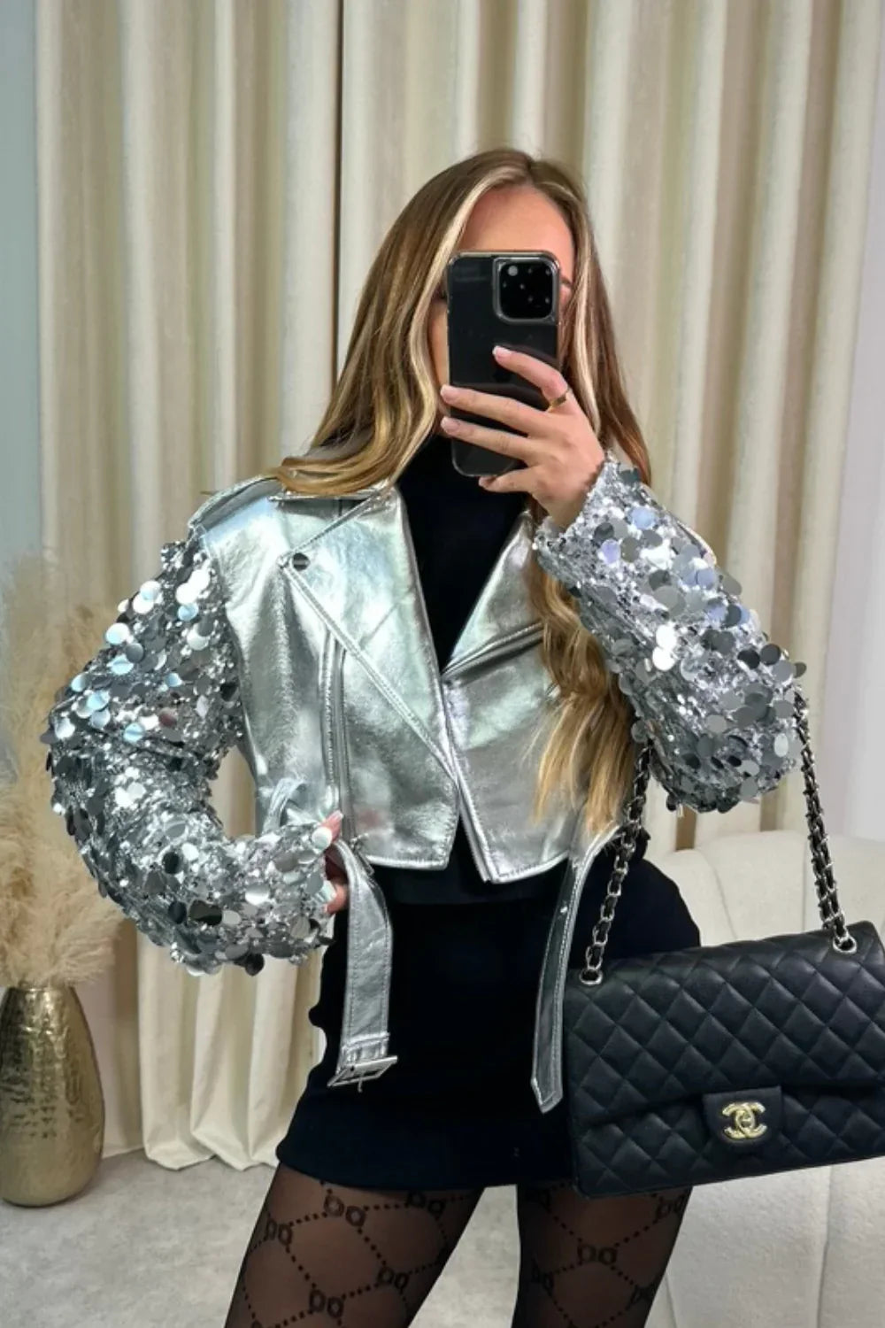 Luna | Lederjacke mit Funkelnden Pailletten und Elegantem Design für Frauen