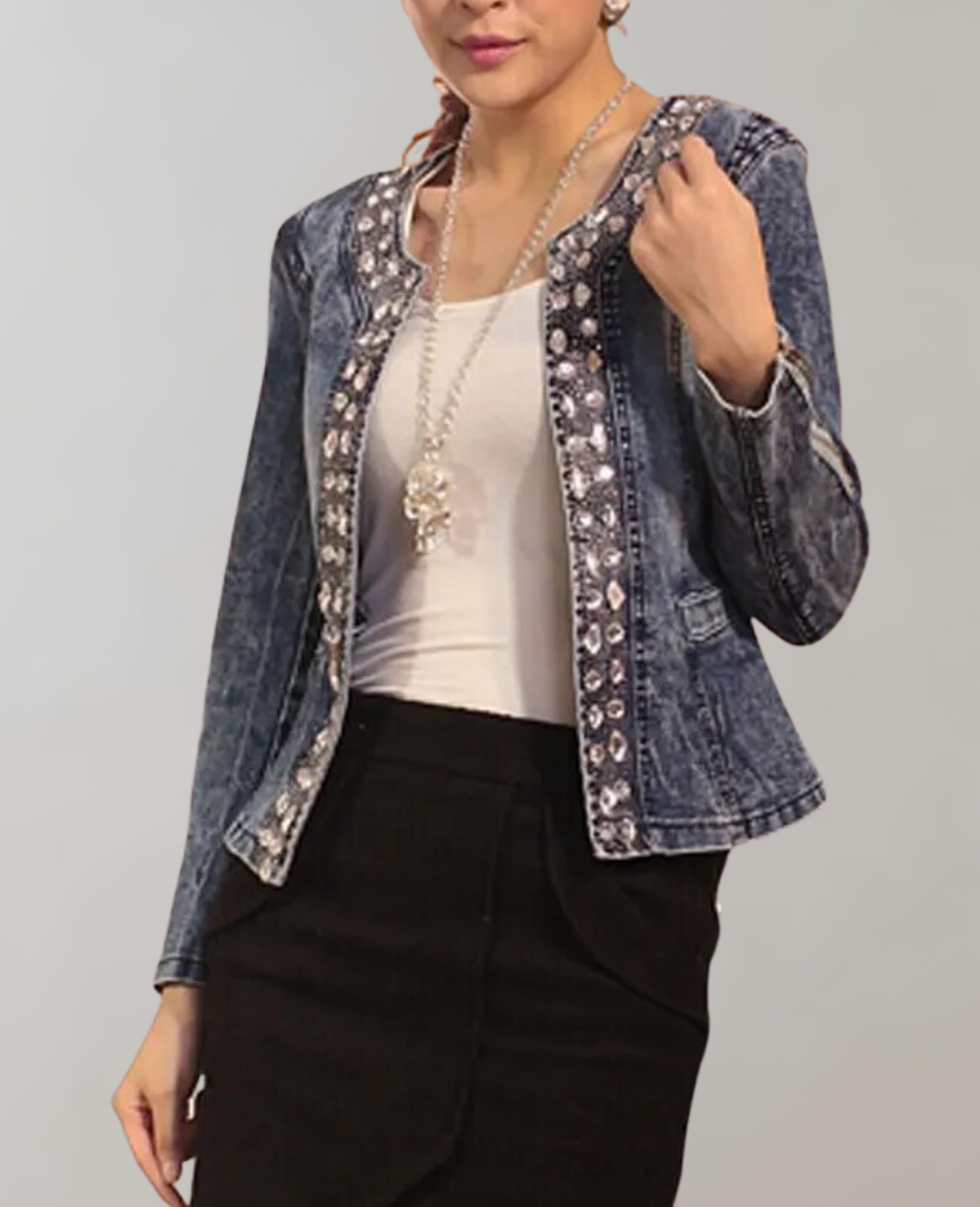 Luna | Vintage-Biker-Jacke mit Kristallverzierungen für Damen