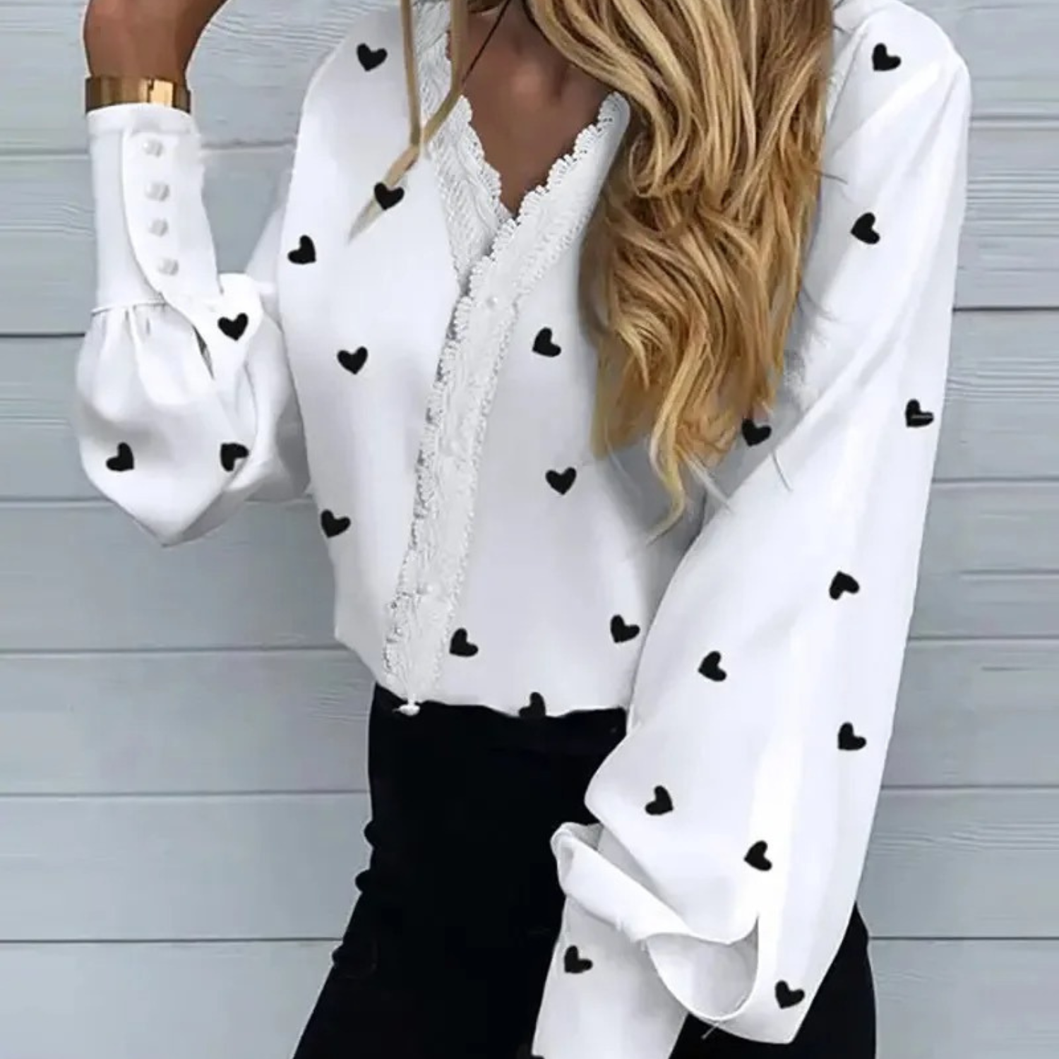 VIDA Geschäftsstil eleganter V-Ausschnitt Spitze hoch Damen Blusen