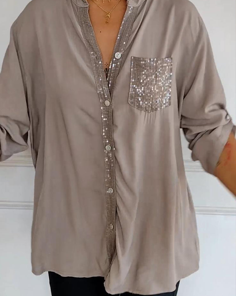 Aurelia | Bluse mit Stilvollem Paillettenbesatz und Eleganter Knopfleiste für Damen
