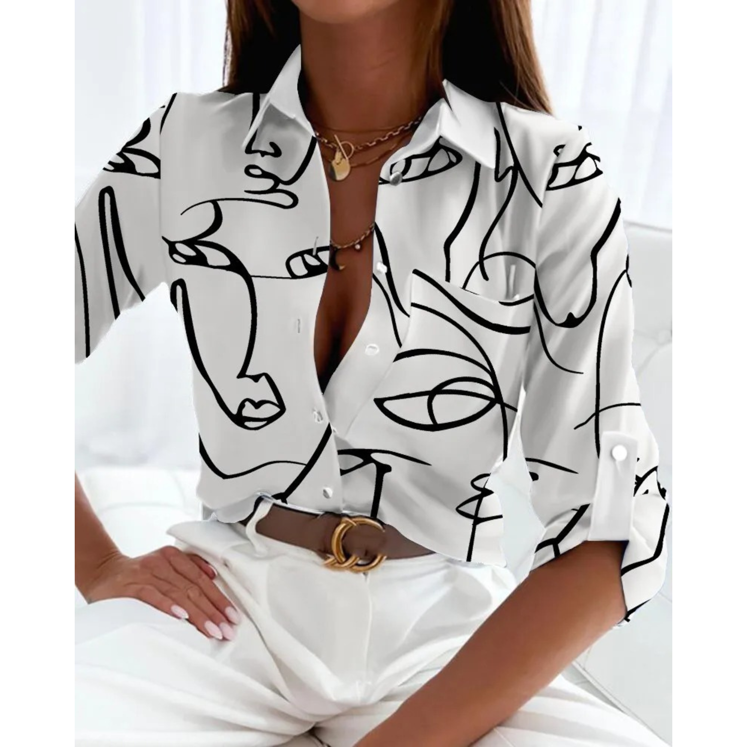 VIDA Elegante Damen Blusen im Geschäftsstil mit gefüttertem Print