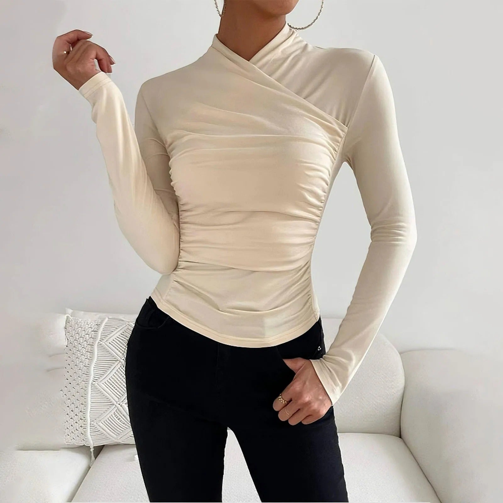 Zephyr | Elegante Herbst Wickelbluse mit langen Ärmeln für Frauen