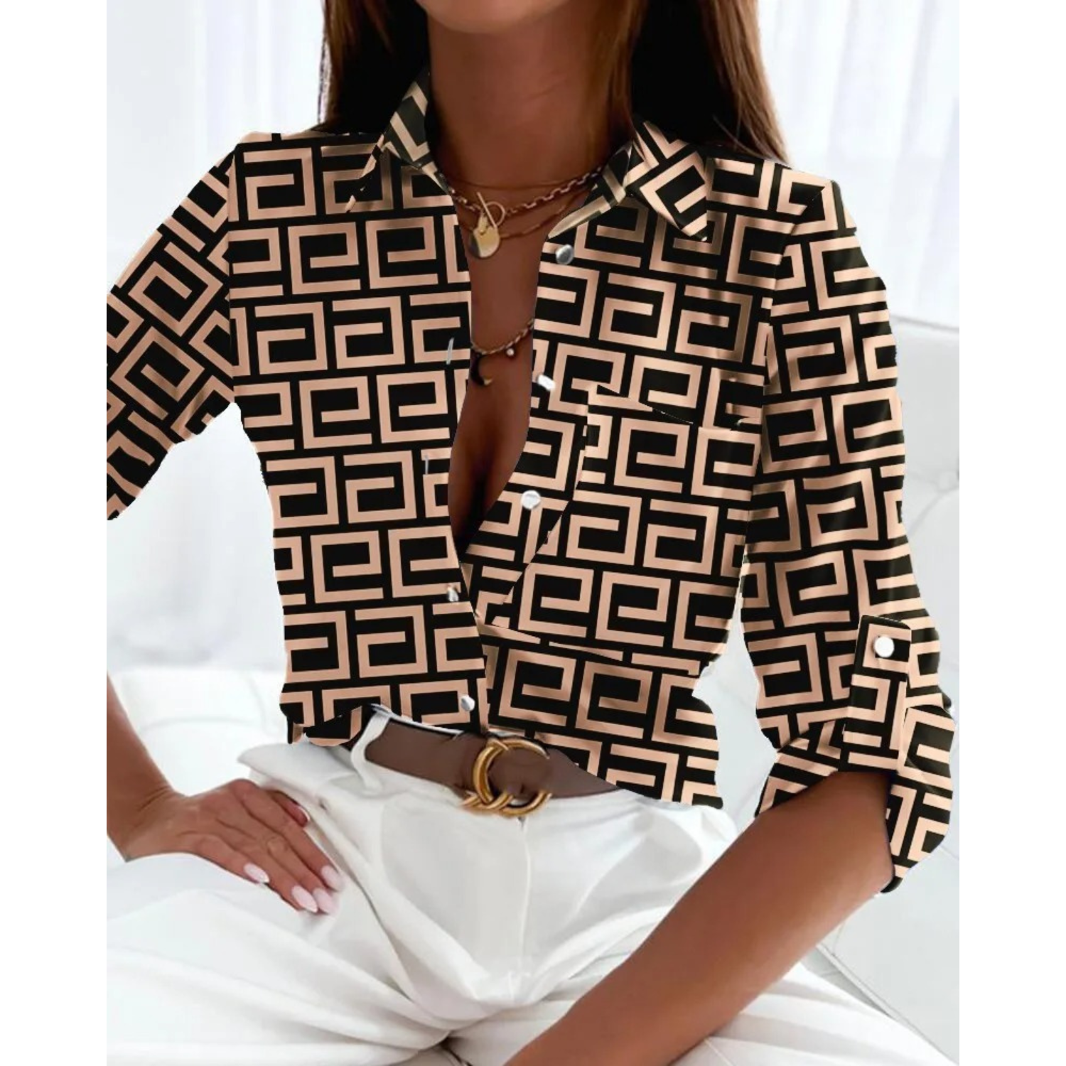 VIDA Elegante Damen Blusen im Geschäftsstil mit gefüttertem Print