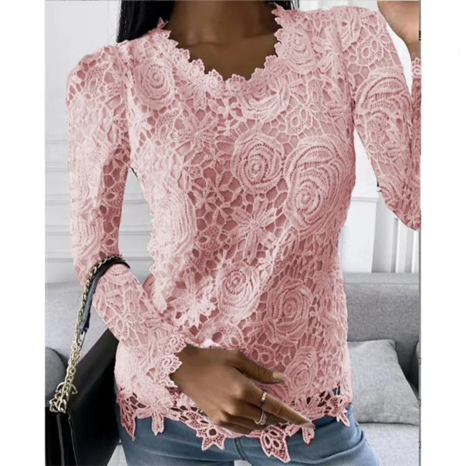 VIDA Elegante Damen Blusen mit Patchwork hohle Prints