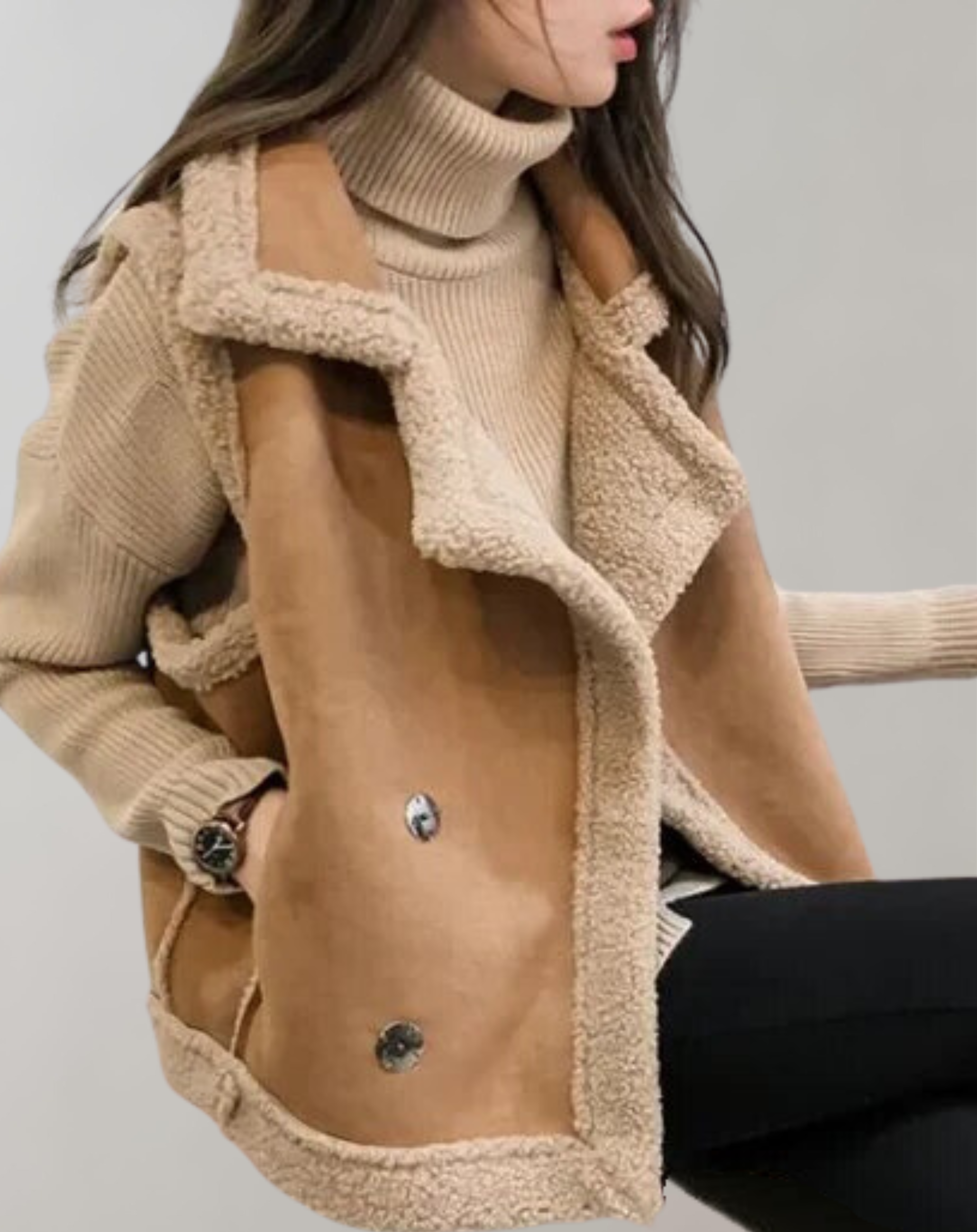Aurelia | Weste mit Elegantem Umlegekragen und Plüschigem Kunstpelz für Frauen