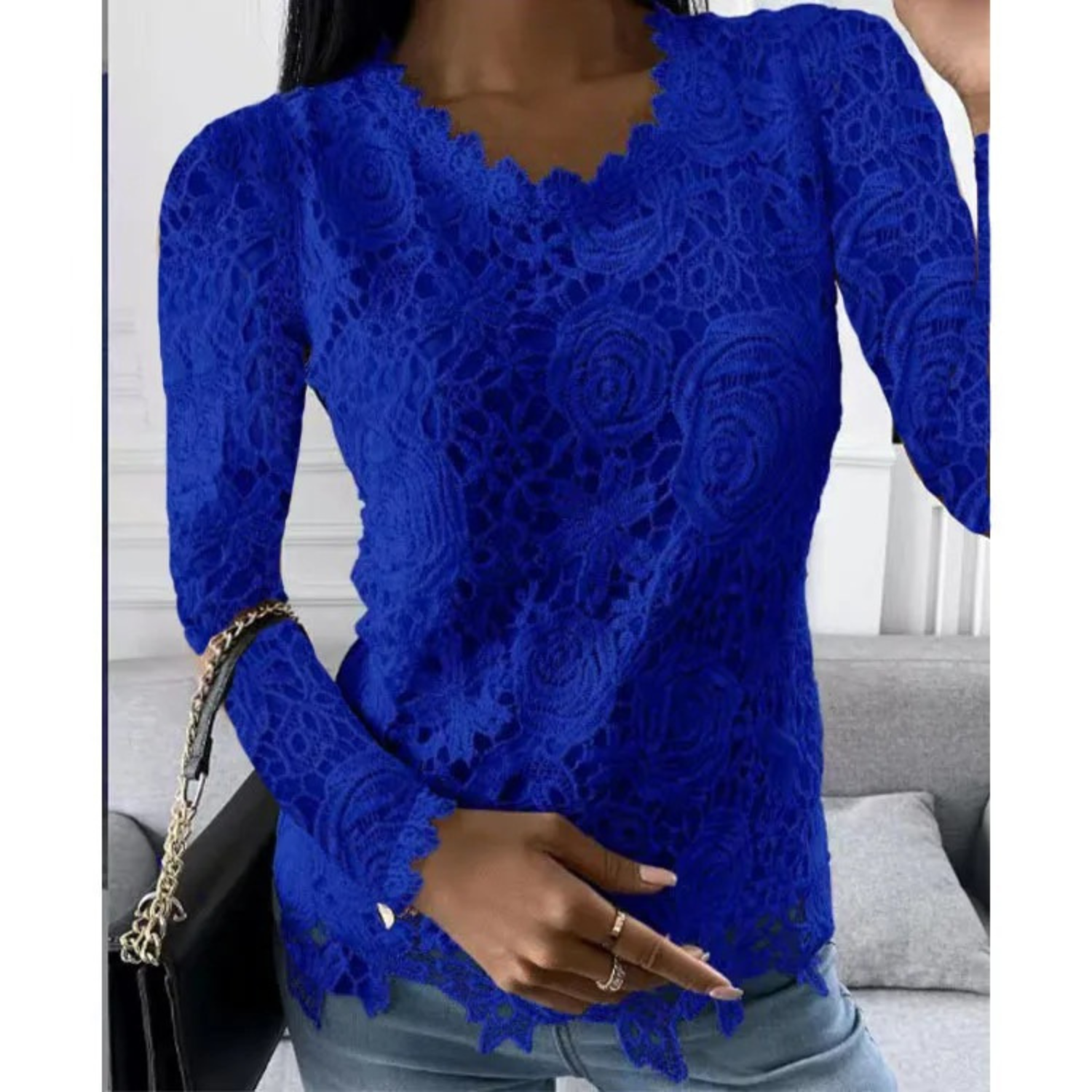 VIDA Elegante Damen Blusen mit Patchwork hohle Prints