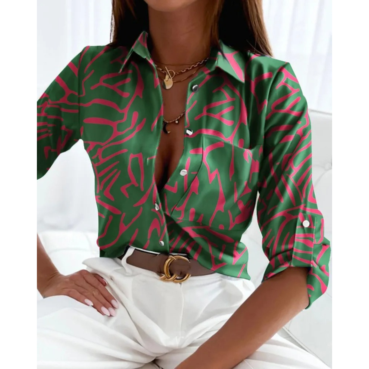 VIDA Elegante Damen Blusen im Geschäftsstil mit gefüttertem Print