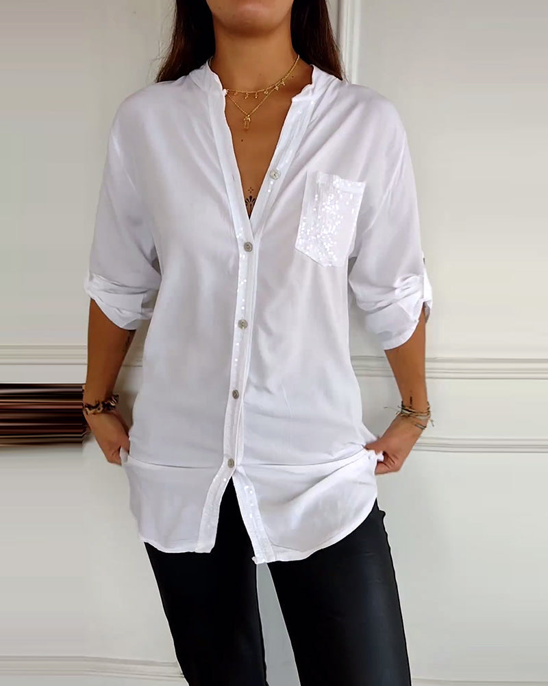 Aurelia | Bluse mit Stilvollem Paillettenbesatz und Eleganter Knopfleiste für Damen
