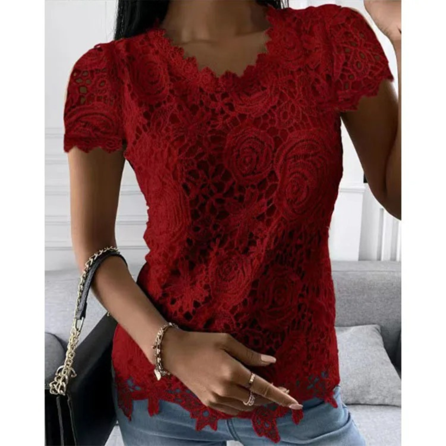 VIDA Elegante Damen Blusen mit Patchwork hohle Prints