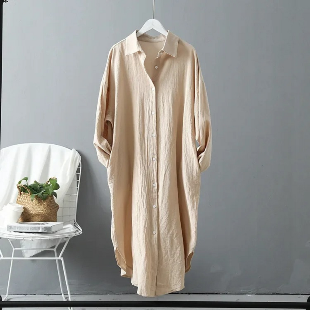 VIDA Rosa V-Ausschnitt Revers Knopf blusenkleid