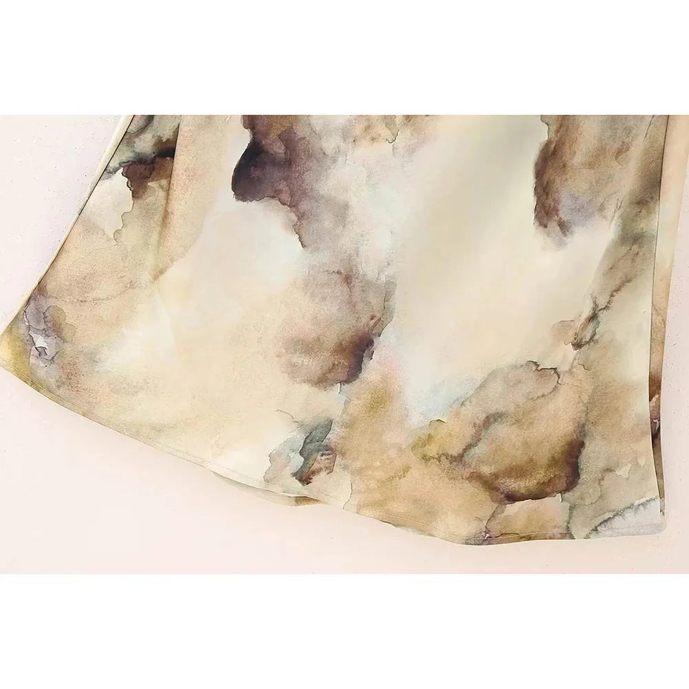 Mira | Midi Rock mit Eleganter Satin-Optik und Vintage-Tie-Dye-Muster für Frauen