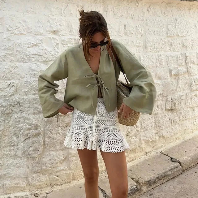 Livia | Damen-Schnürhemd mit Atmungsaktivem Stoff und Eleganter Note für Frühling und Sommer