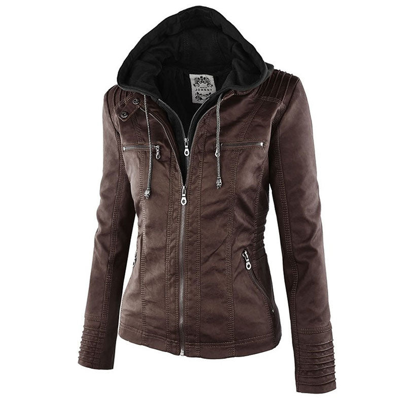 Lena | Kapuzenjacke aus Kunstleder mit stilvollem Design für Damen