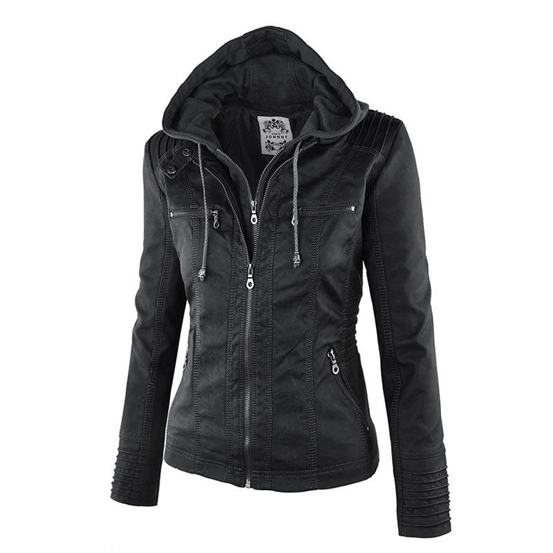 Lena | Kapuzenjacke aus Kunstleder mit stilvollem Design für Damen
