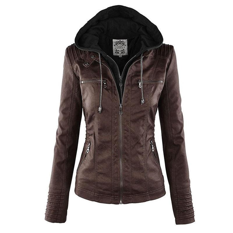 Lena | Kapuzenjacke aus Kunstleder mit stilvollem Design für Damen