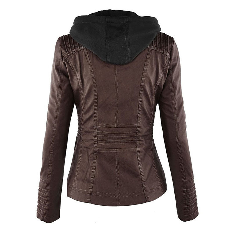 Lena | Kapuzenjacke aus Kunstleder mit stilvollem Design für Damen