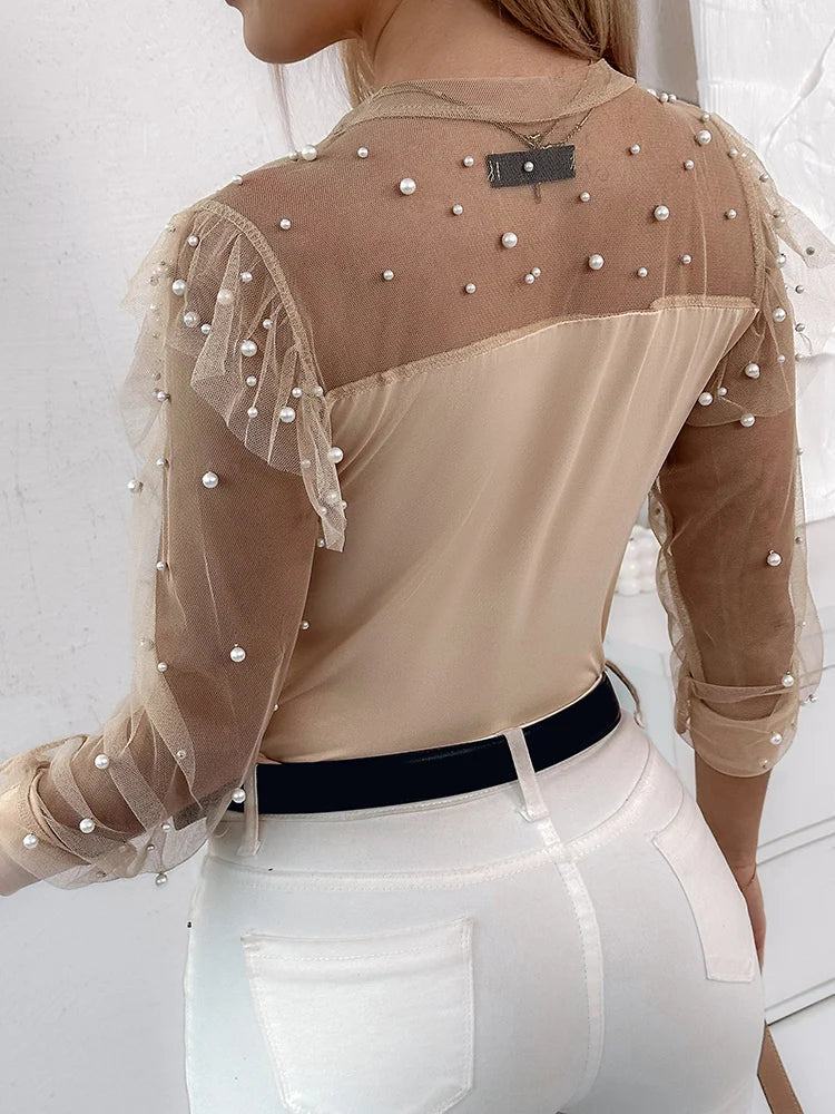 Sophia | Rüschentop mit Eleganten Details und Transparentem Mesh für Frauen