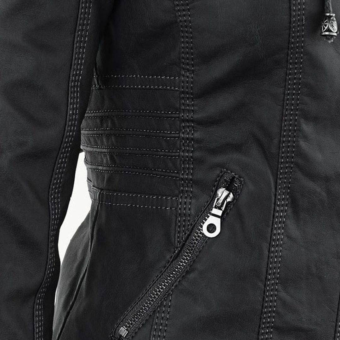 Livia | Leder Sommermantel mit Elegantem Design und Abnehmbarer Kapuze für Damen