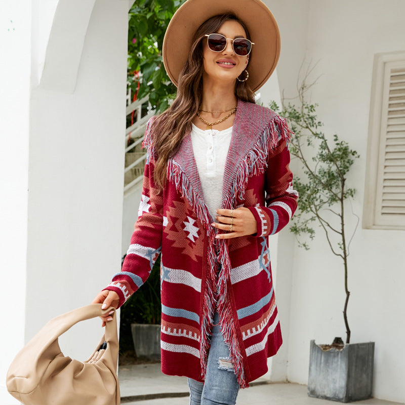 Zephyr | Fransen Geometrischer Jacquard Sweater Mantel