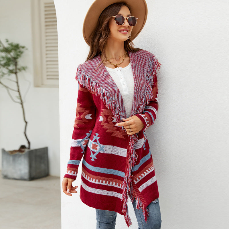 Zephyr | Fransen Geometrischer Jacquard Sweater Mantel