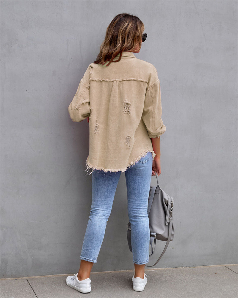 Luna | Jeansjacke mit Lässigem Shirt-Stil und Modischen Abnutzungseffekten für Damen