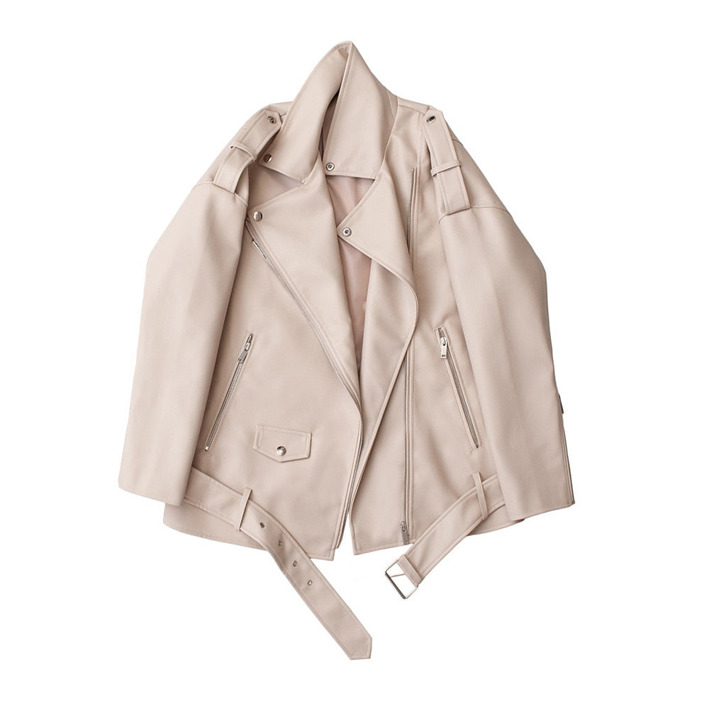 Livia | Motorradjacke aus Lederimitat mit Lockerem Schnitt und Gürtel für Damen