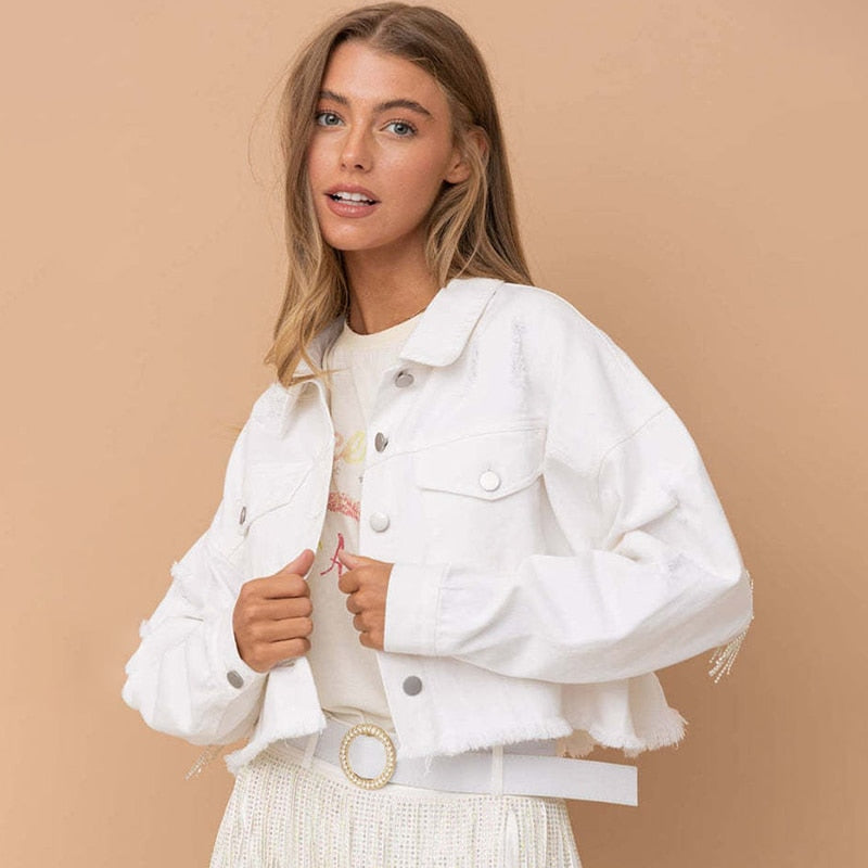 Luna | Jeansjacke mit Stilvollen Fransen für Frauen