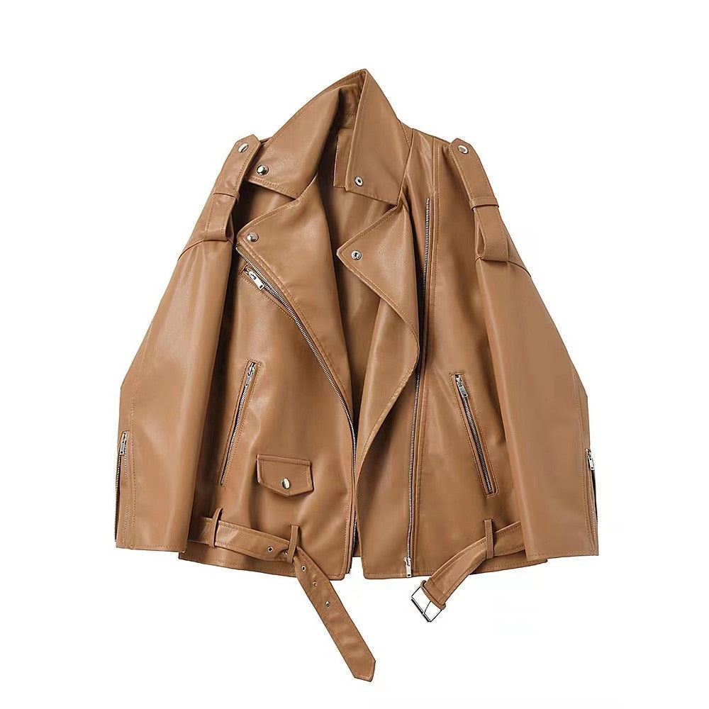 Livia | Motorradjacke aus Lederimitat mit Lockerem Schnitt und Gürtel für Damen