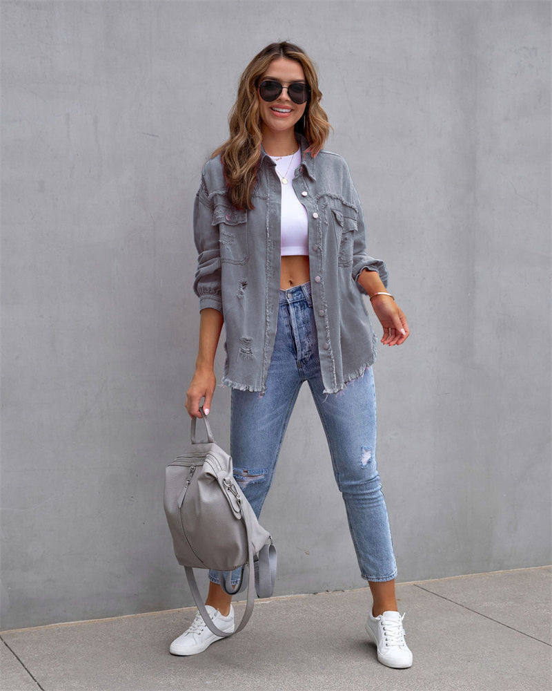 Luna | Jeansjacke mit Lässigem Shirt-Stil und Modischen Abnutzungseffekten für Damen