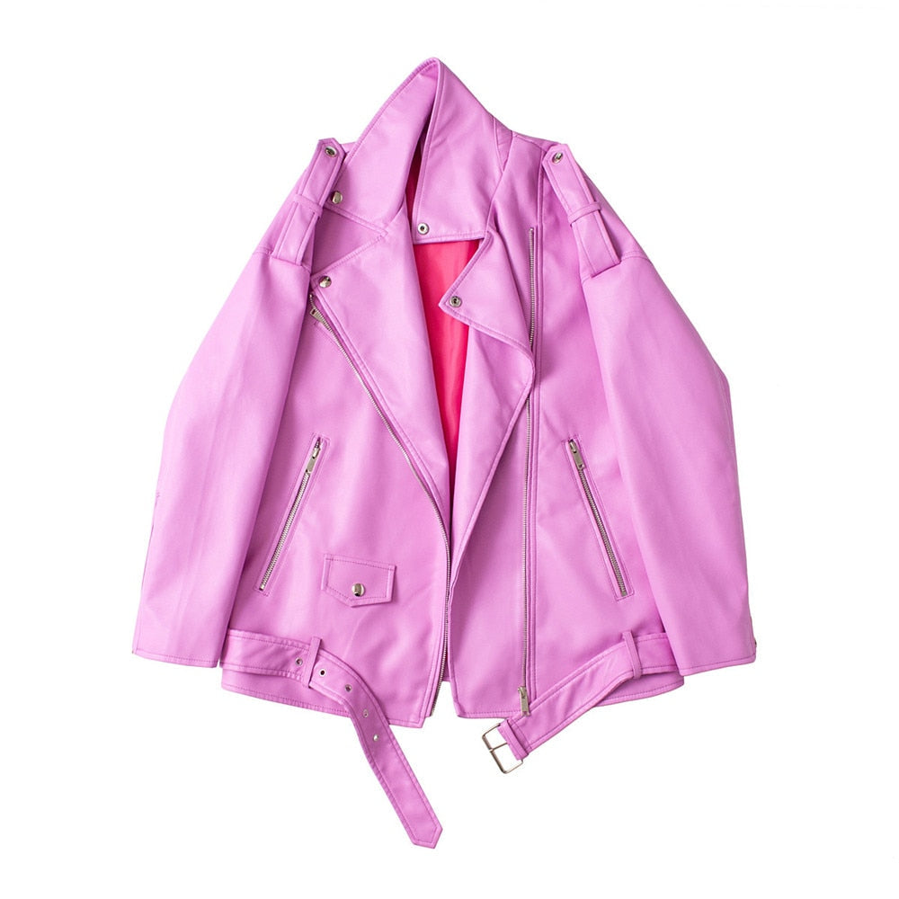 Livia | Motorradjacke aus Lederimitat mit Lockerem Schnitt und Gürtel für Damen