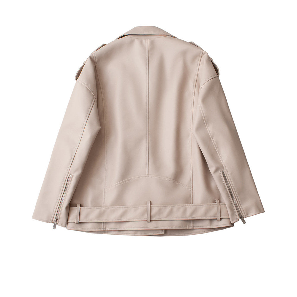Livia | Motorradjacke aus Lederimitat mit Lockerem Schnitt und Gürtel für Damen