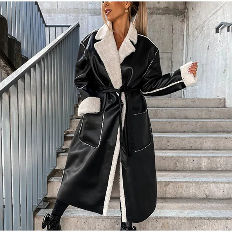 Livia | Lederjacke mit Reverskragen und Kunstpelzfutter für Damen
