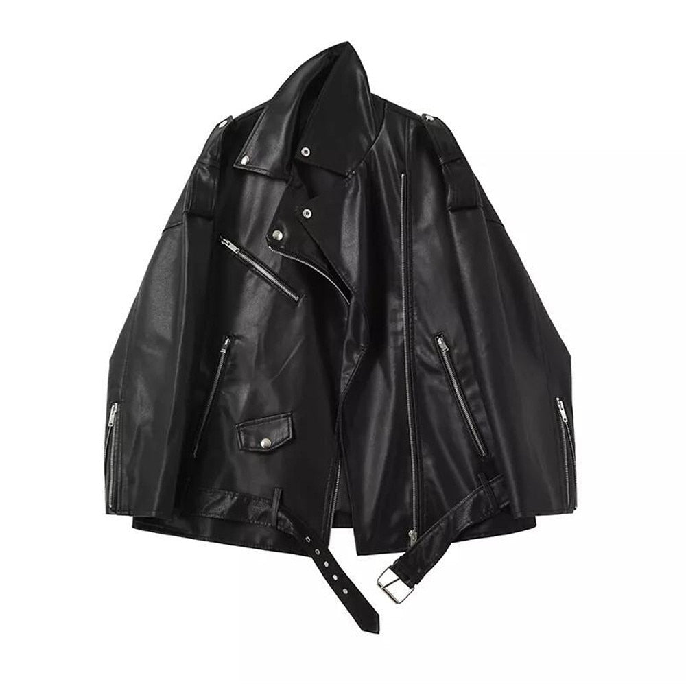 Livia | Motorradjacke aus Lederimitat mit Lockerem Schnitt und Gürtel für Damen