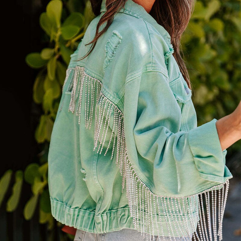Luna | Jeansjacke mit Glitzerfransen und Stil für Frauen