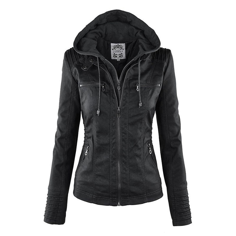 Lena | Kapuzenjacke aus Kunstleder mit stilvollem Design für Damen