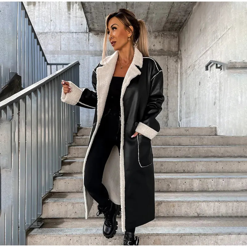 Livia | Lederjacke mit Reverskragen und Kunstpelzfutter für Damen