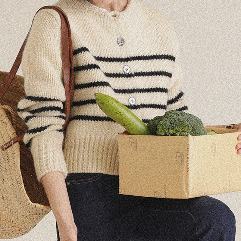 Livia | Strickmantel mit Eleganten Streifen und Warmem Komfort für den Herbst