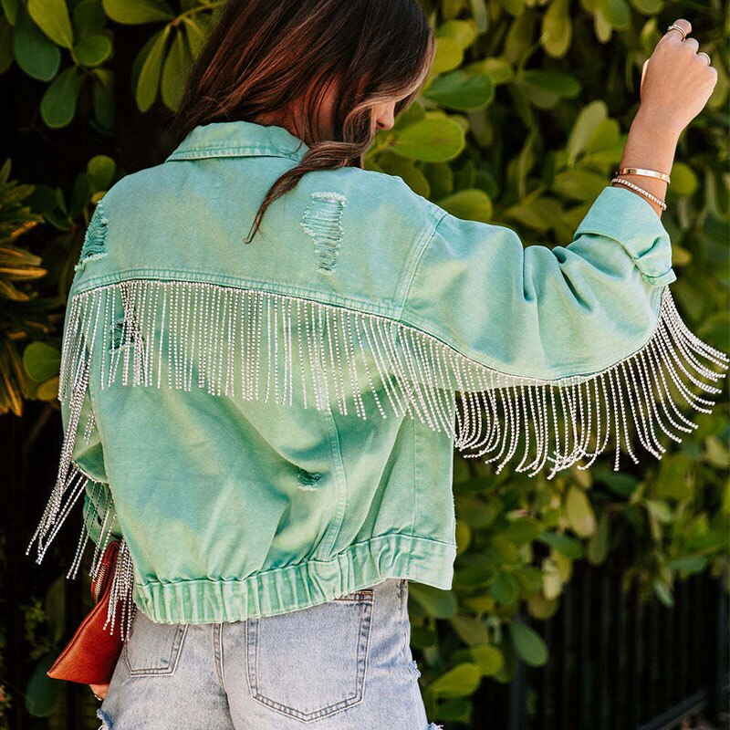 Luna | Jeansjacke mit Glitzerfransen und Stil für Frauen