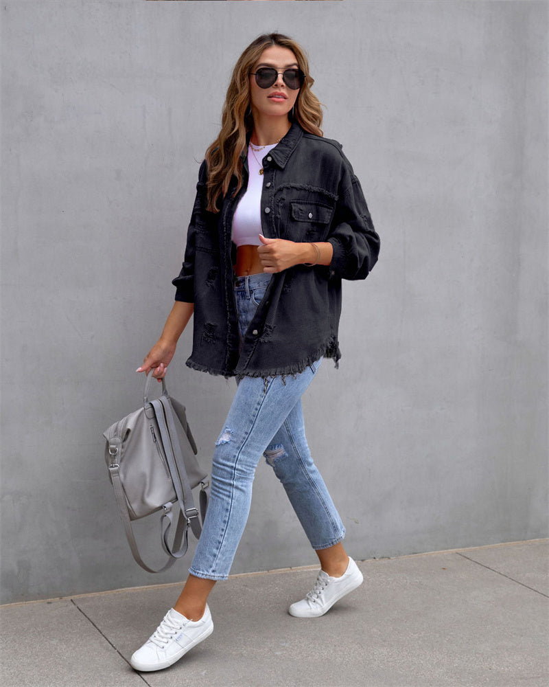 Luna | Jeansjacke mit Lässigem Shirt-Stil und Modischen Abnutzungseffekten für Damen