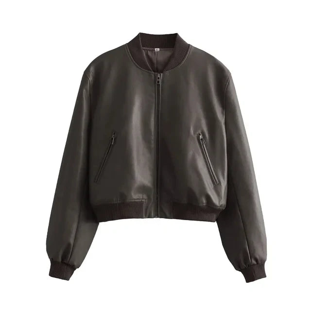Livia | Bomberjacke mit Vintage PU-Leder und praktischen Taschen für Damen