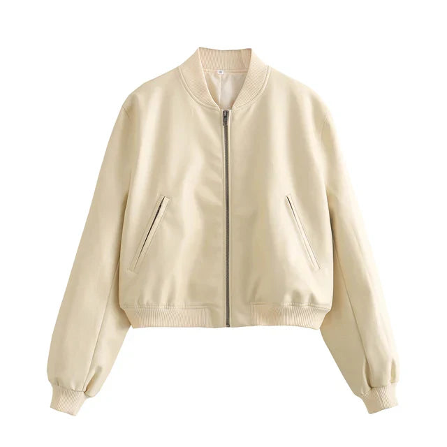 Livia | Bomberjacke mit Vintage PU-Leder und praktischen Taschen für Damen