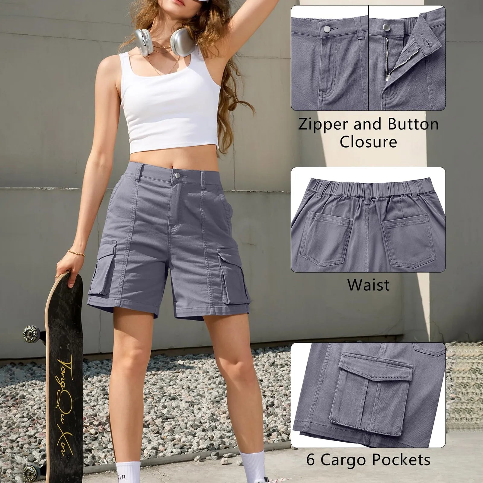 Luna | Cargo Shorts mit Elastischem Bund und Praktischen Taschen für Damen