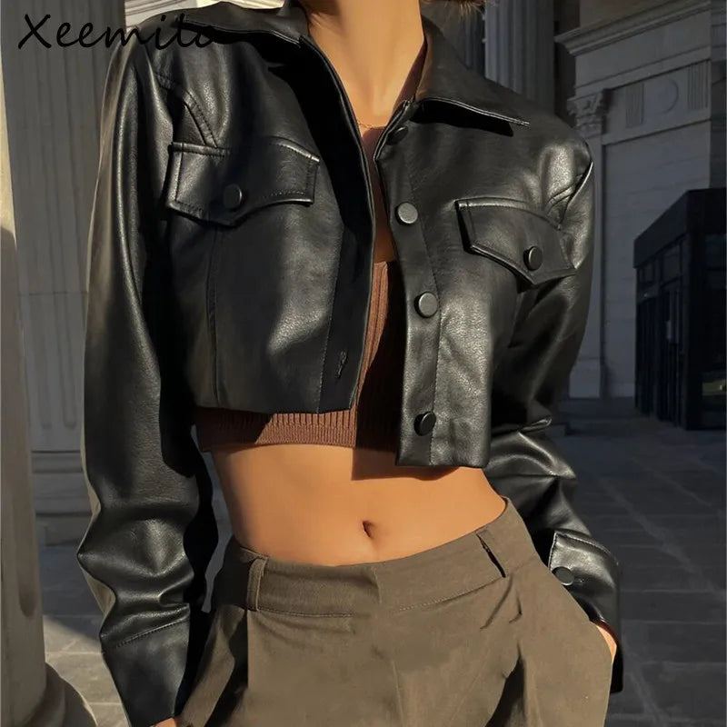 Liora | Kurze Lederjacke mit Y2K-Design und Edgy Stil für Damen