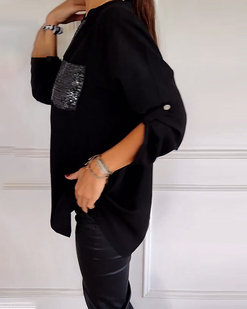 Aurelia | Bluse mit Stilvollem Paillettenbesatz und Eleganter Knopfleiste für Damen