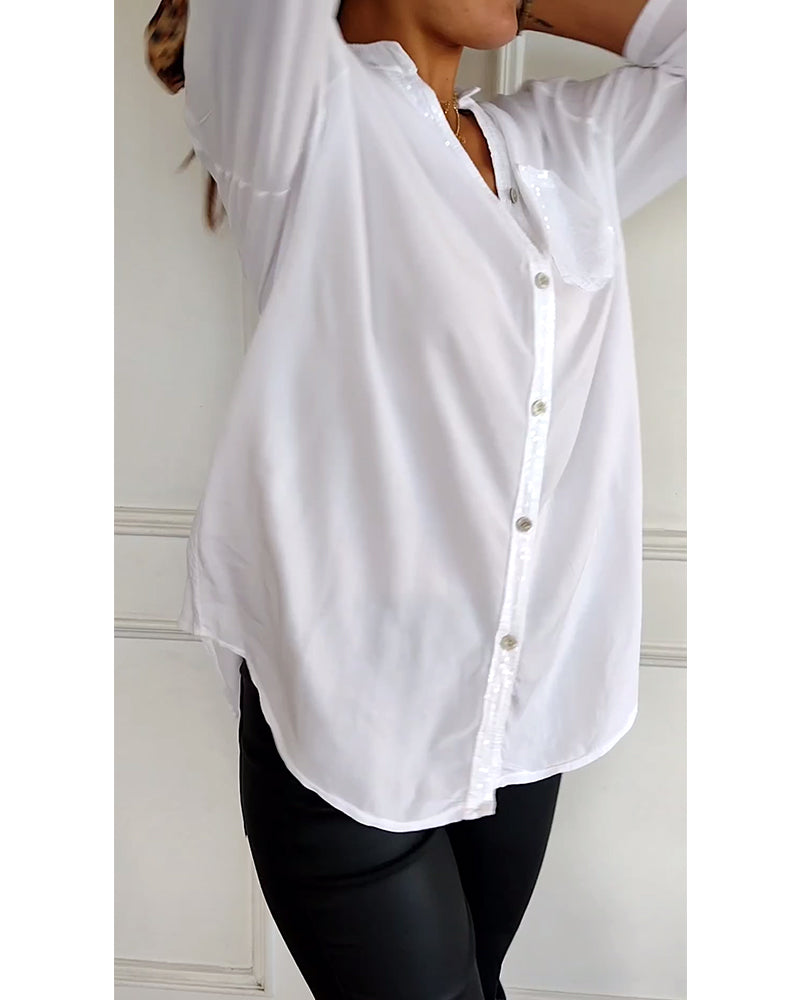 Aurelia | Bluse mit Stilvollem Paillettenbesatz und Eleganter Knopfleiste für Damen