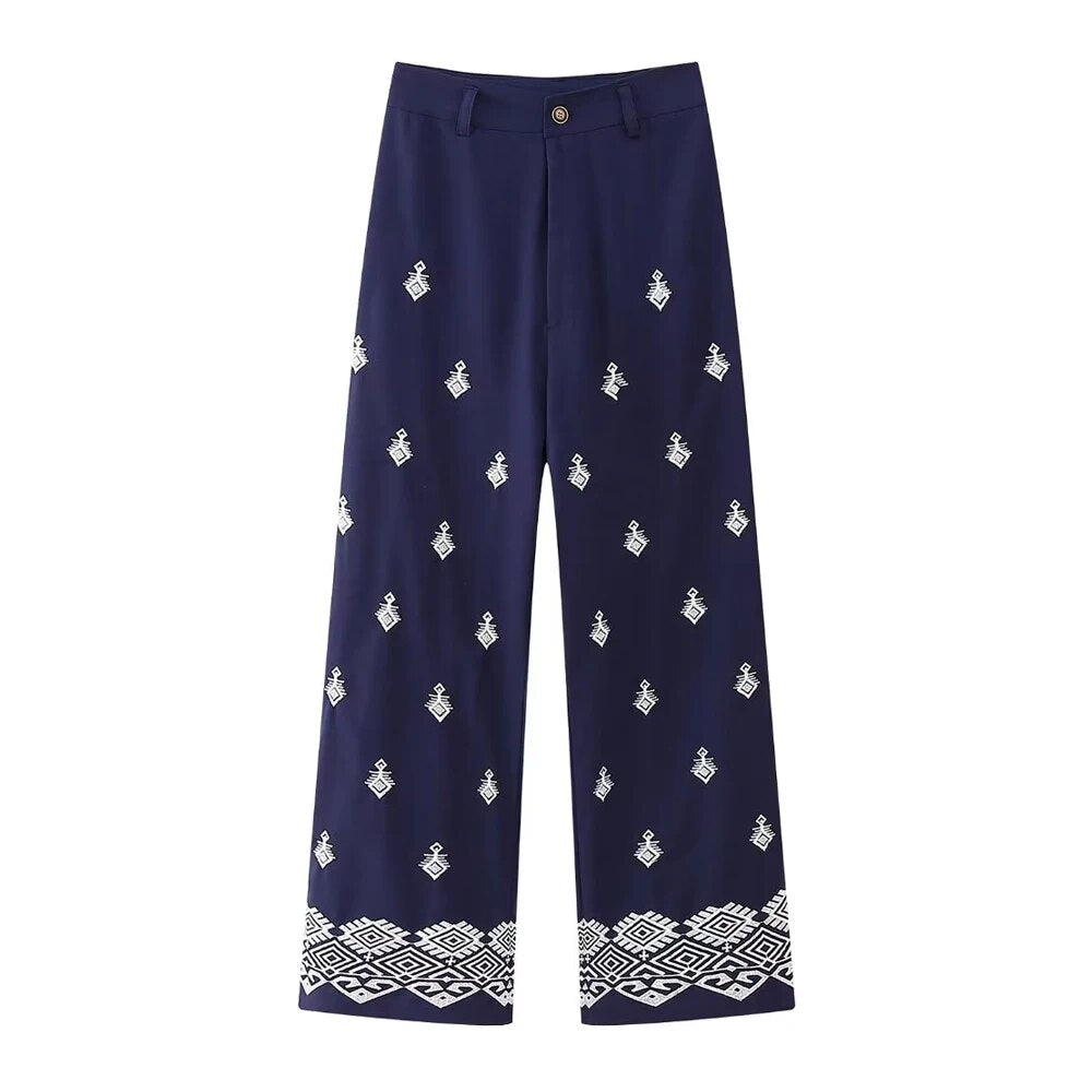 Liora | Hose mit Exquisiter Stickerei und Weitem Bein für Frauen