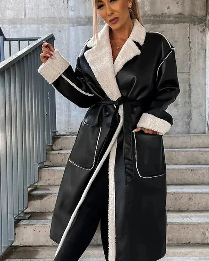 Livia | Lederjacke mit Reverskragen und Kunstpelzfutter für Damen