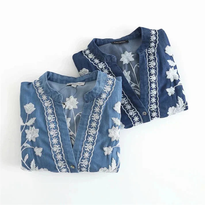 Zephyr | Bestickte Blumenbluse mit Knopfleiste